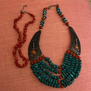 Turquoise and Coral Toned necklaces